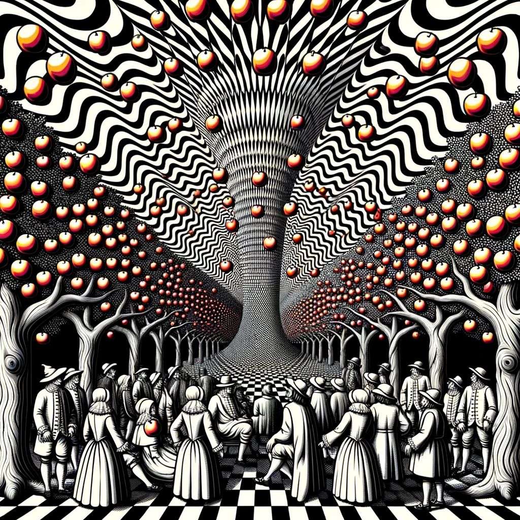 the discovery of gravity, digital art, op art